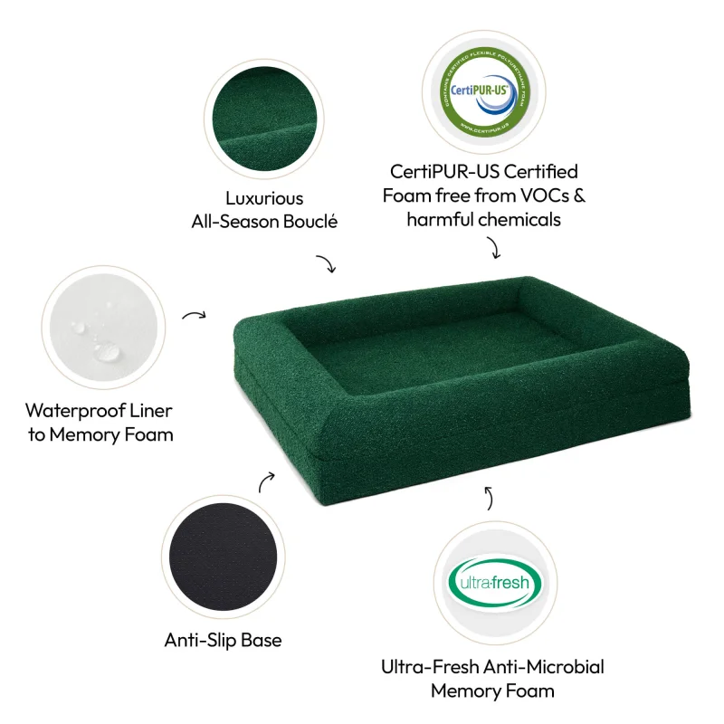 Memory Foam Dog Bed - Bouclé Forest Green - Image 3