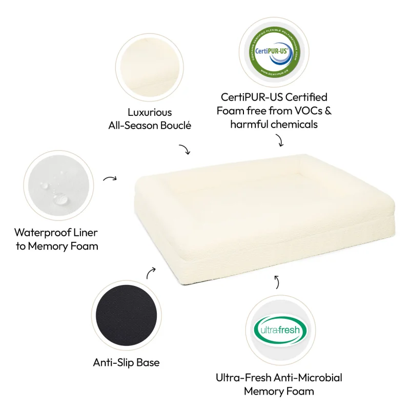 Memory Foam Dog Bed - Bouclé Ivory - Image 3