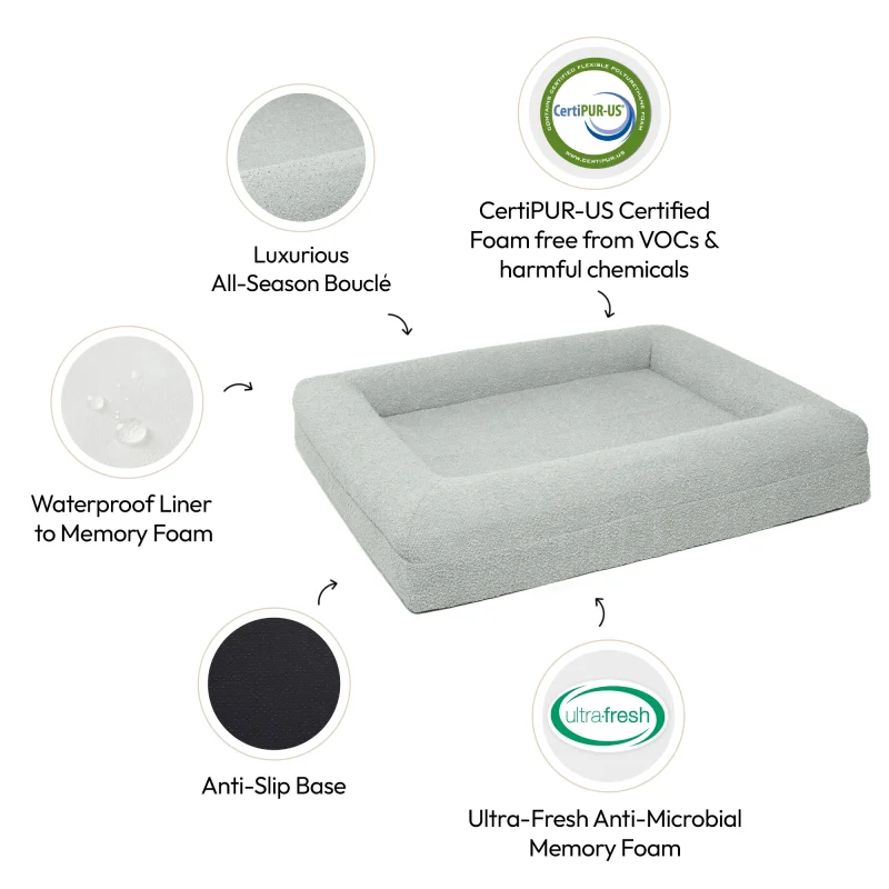 Memory Foam Dog Bed - Bouclé Pebble - Image 3