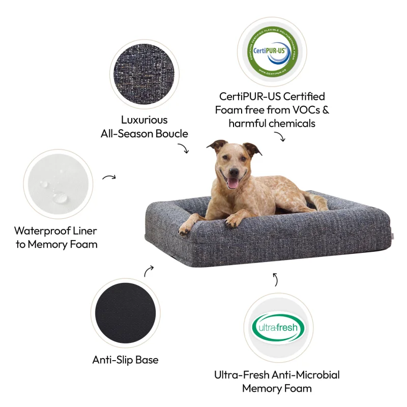 Memory Foam Dog Bed - Bouclé Speckle Blue - Image 3