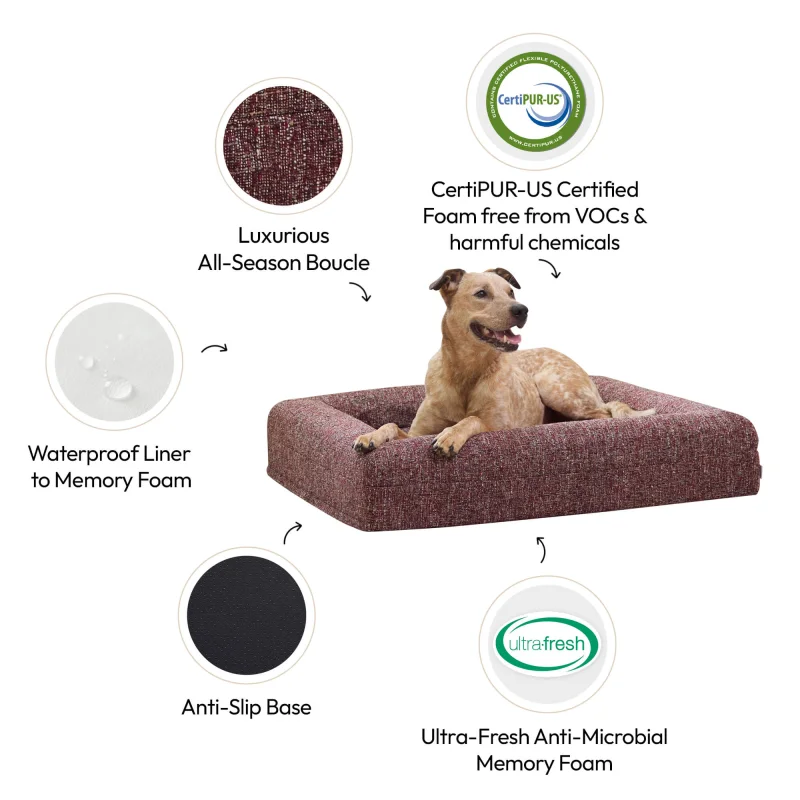 Memory Foam Dog Bed - Bouclé Speckle Red - Image 3