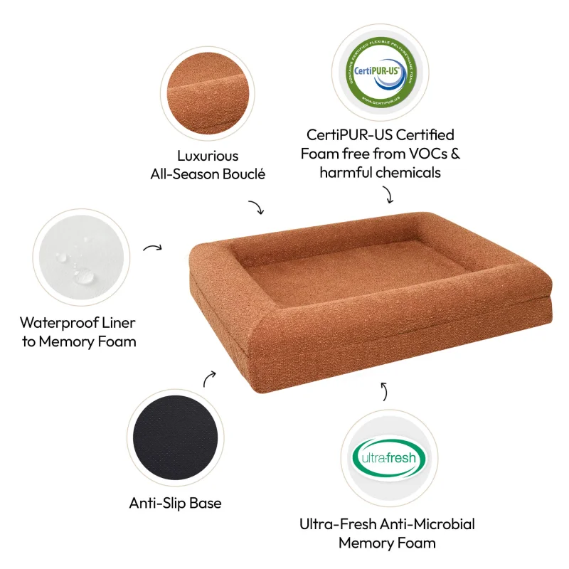 Memory Foam Dog Bed - Bouclé Terracotta - Image 3