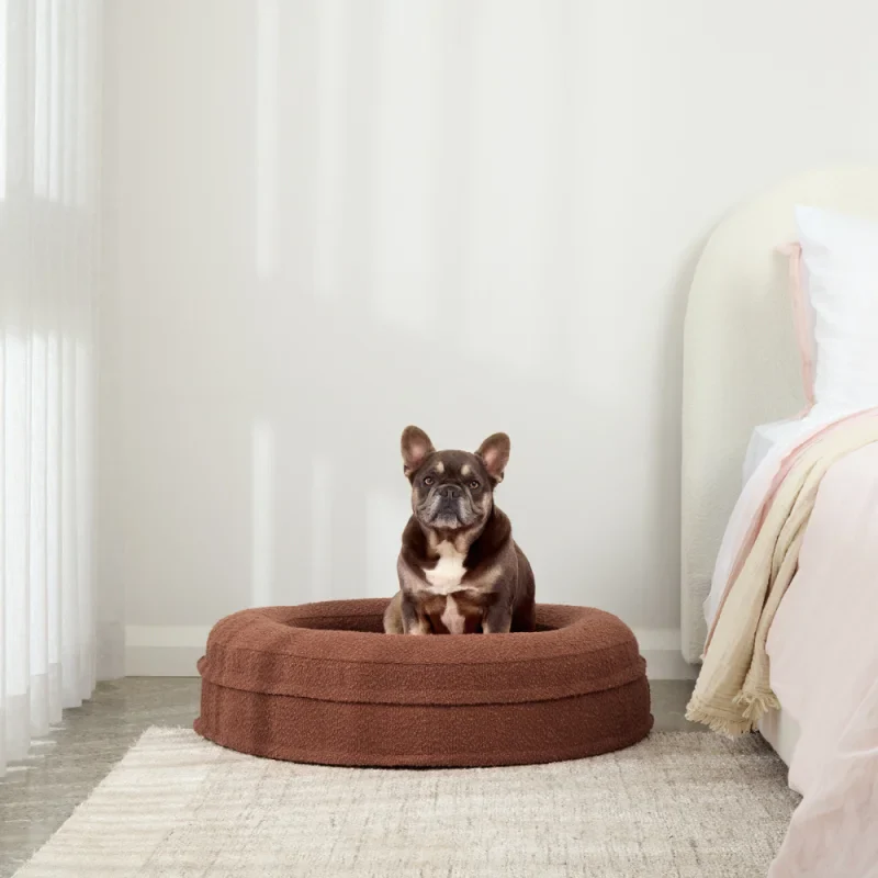 Round Memory Foam Dog Bed - Bouclé Cocoa - Image 2