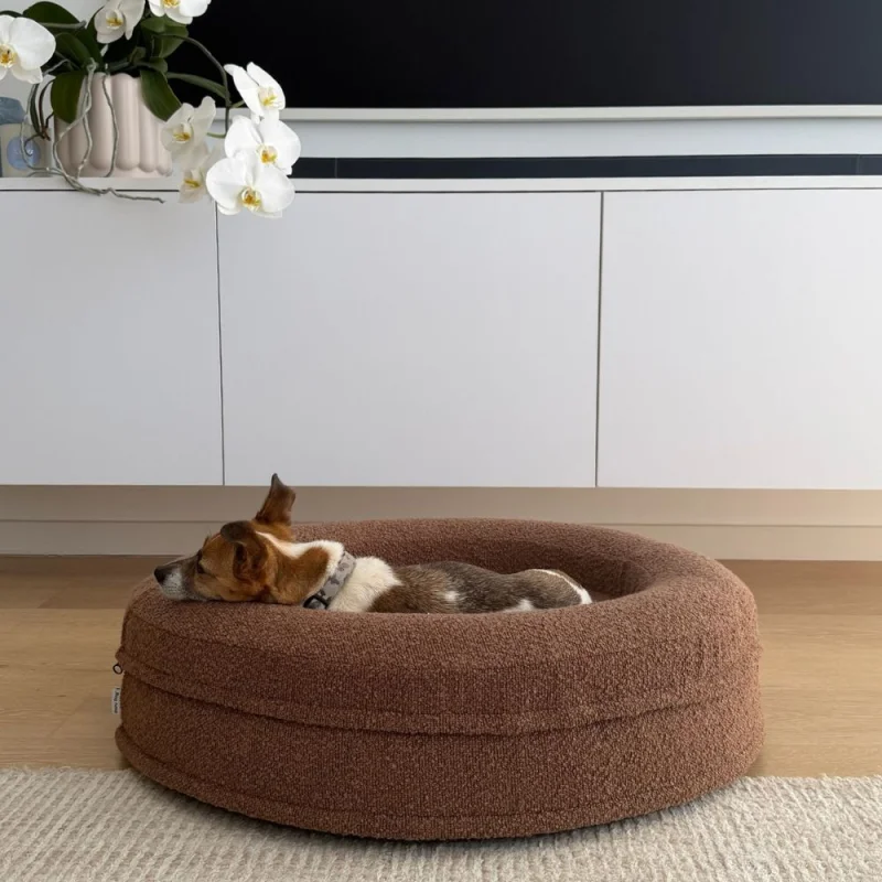 Round Memory Foam Dog Bed - Bouclé Cocoa - Image 7