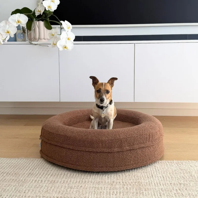 Round Memory Foam Dog Bed - Bouclé Cocoa - Image 9