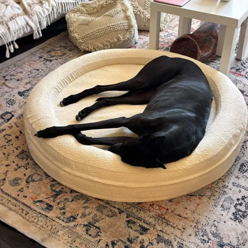 Round Memory Foam Dog Bed - Bouclé Ivory - Image 7
