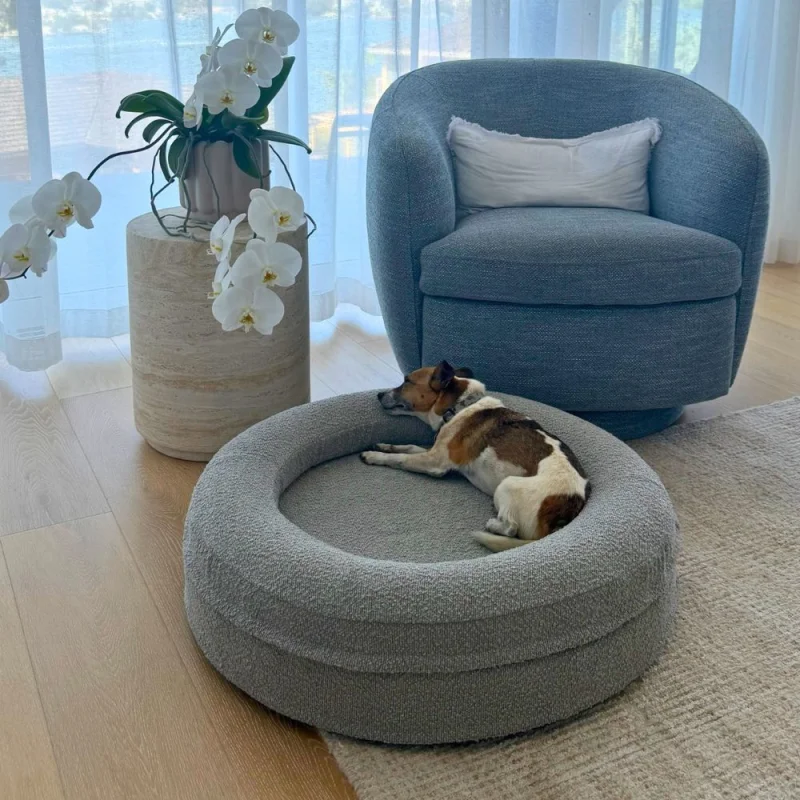 Round Memory Foam Dog Bed - Bouclé Pebble - Image 7