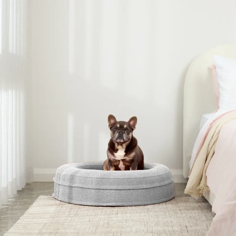 Round Memory Foam Dog Bed - Bouclé Pebble - Image 8